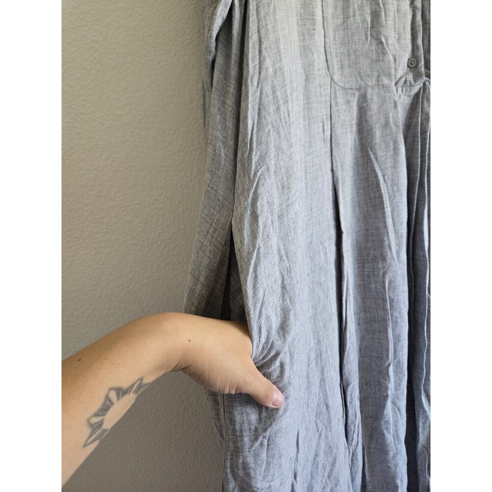 Zara Gray Chore Dress Long Sleeve Maxi Prairie Cottage Boho Lagenlook Country 2X - Picture 8 of 9